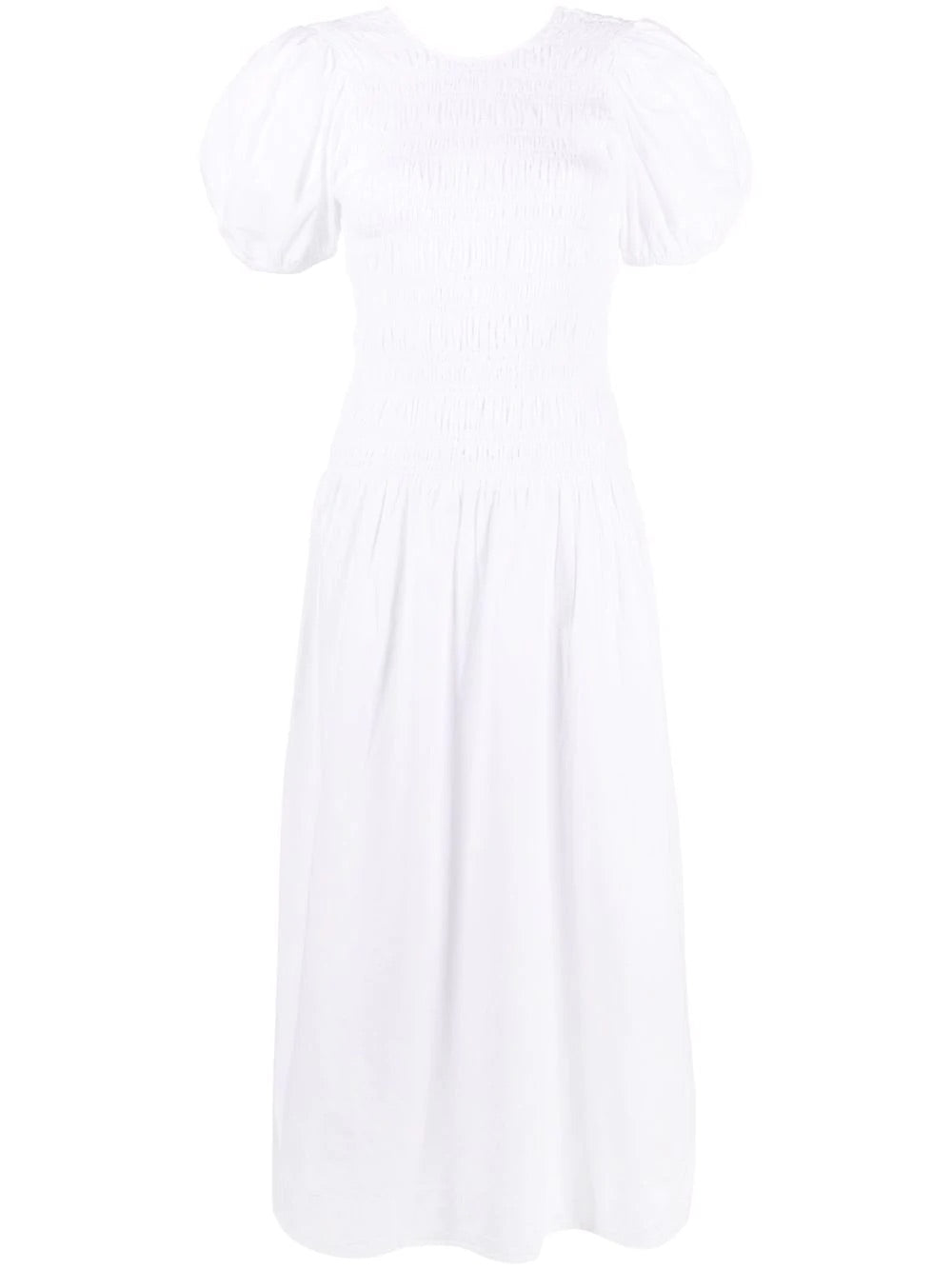 Ganni Shirred Poplin Midi Dress White