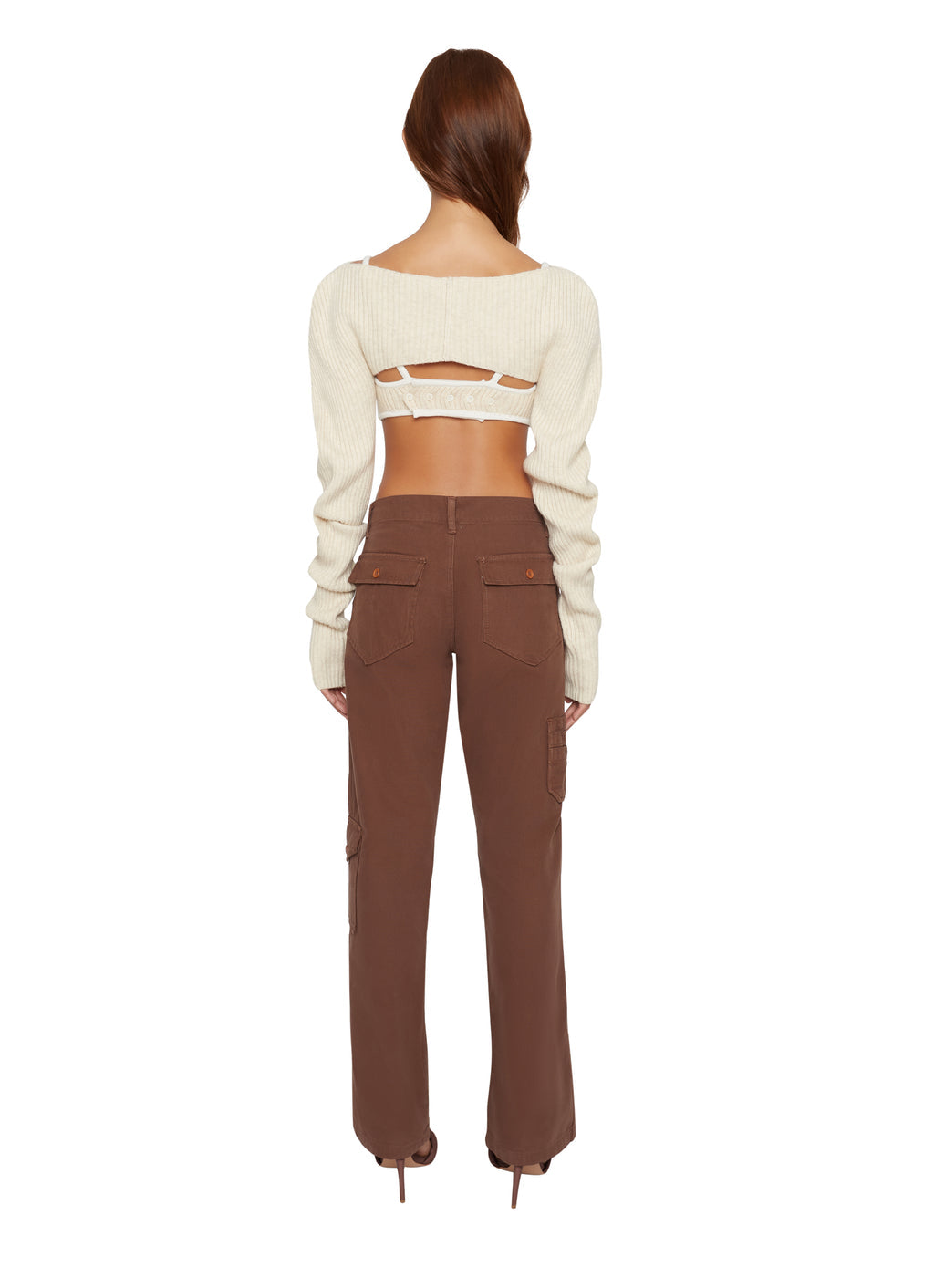 Guizio Rib Knit Exposed Seam Bra Light Cream