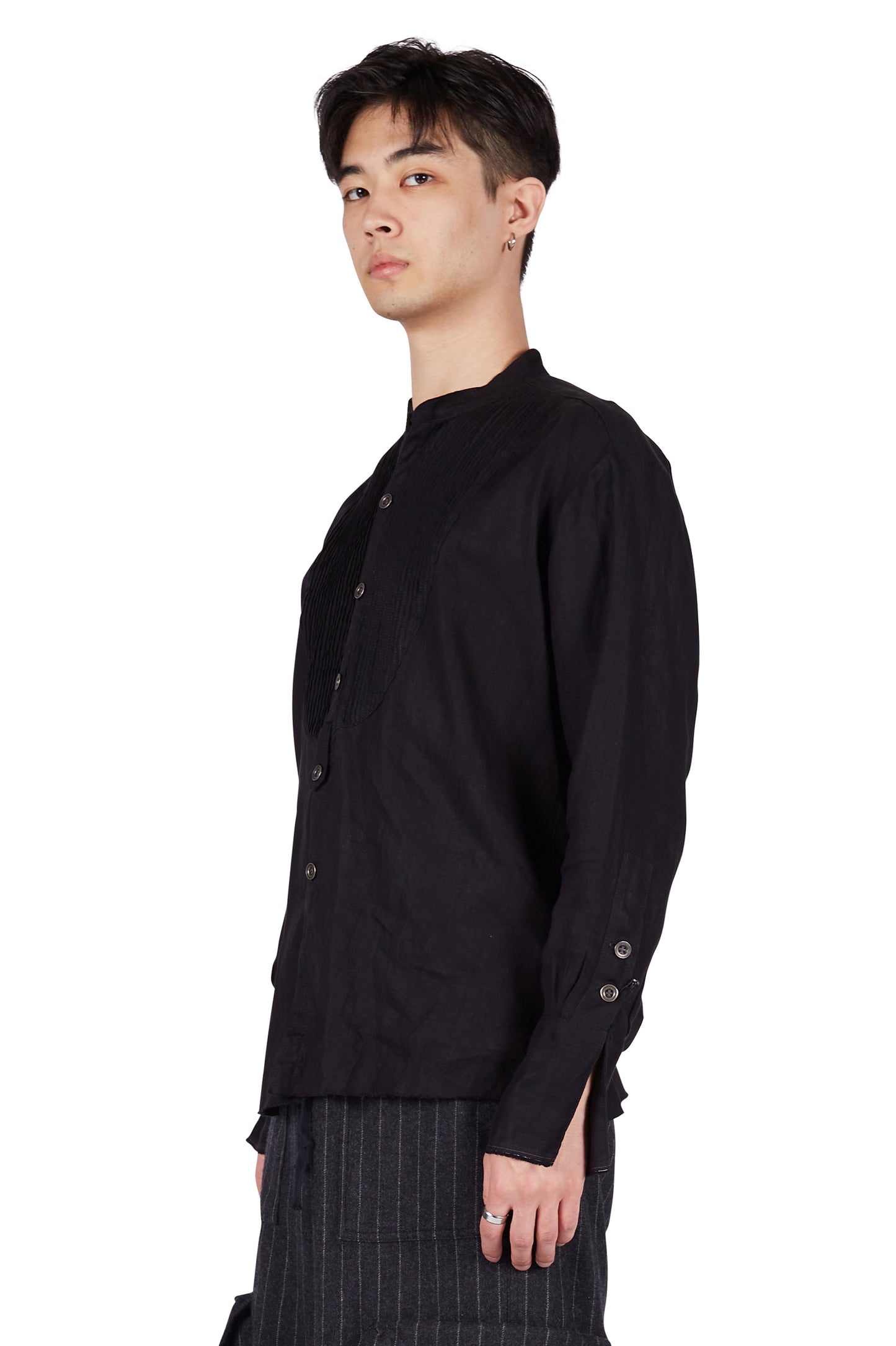 Greg Lauren Classic Studio Shirt with Bib Black