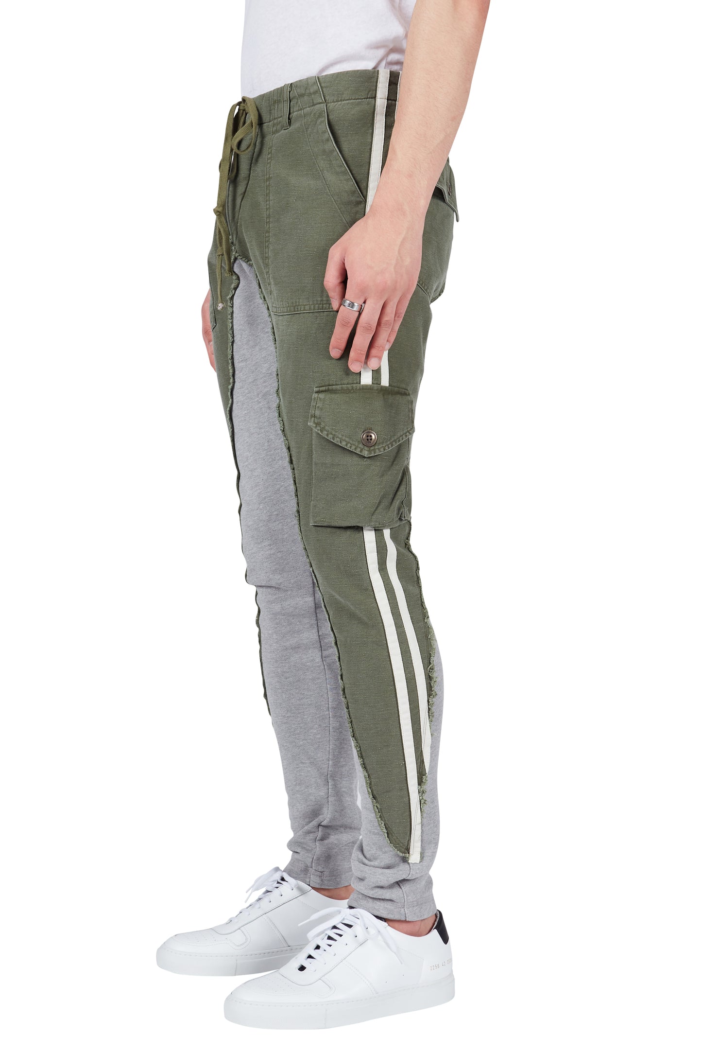 Greg Lauren 50/50 Long Slim Trousers Army/Grey
