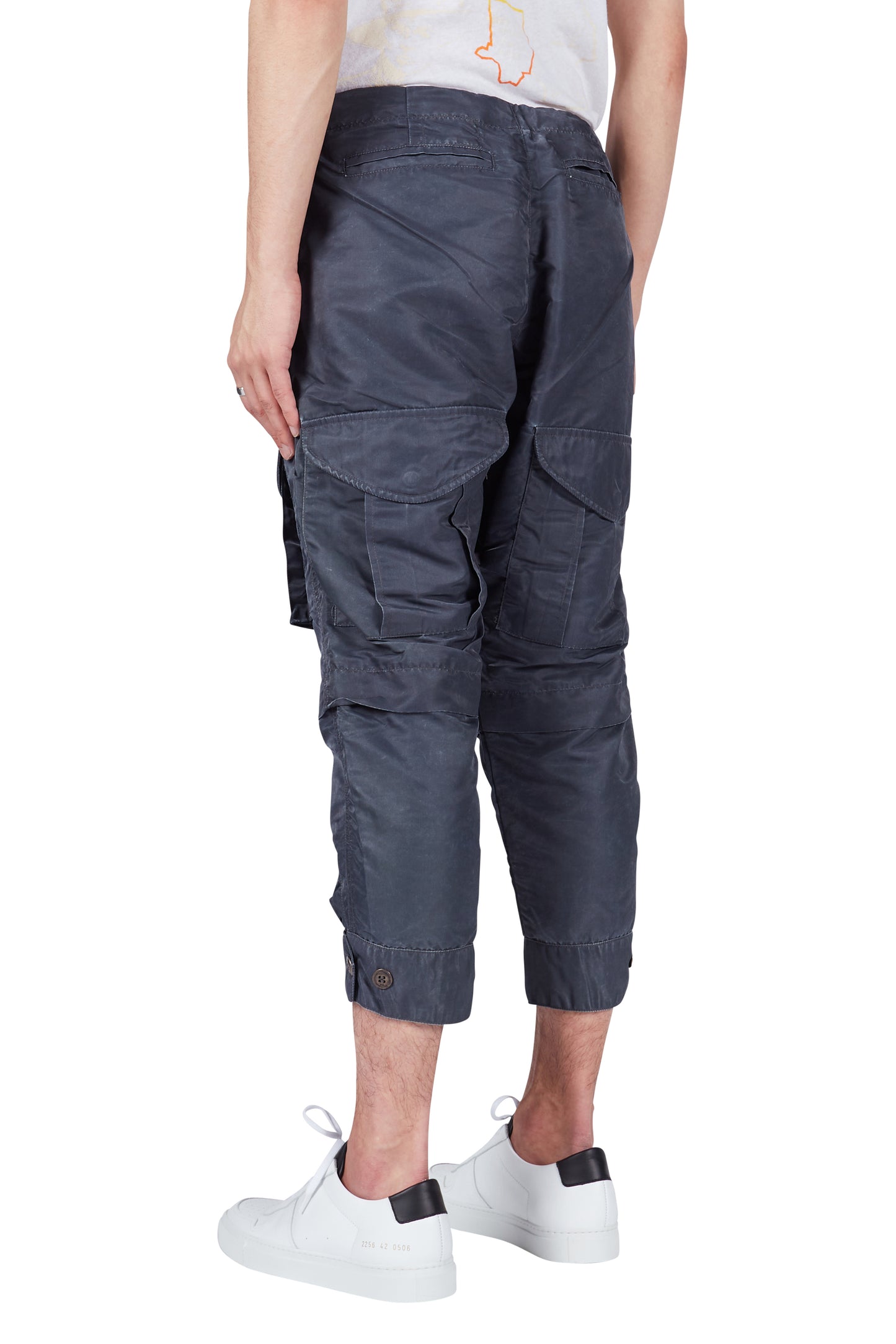 Greg Lauren Washed Satin Cargo Trousers Steel Blue