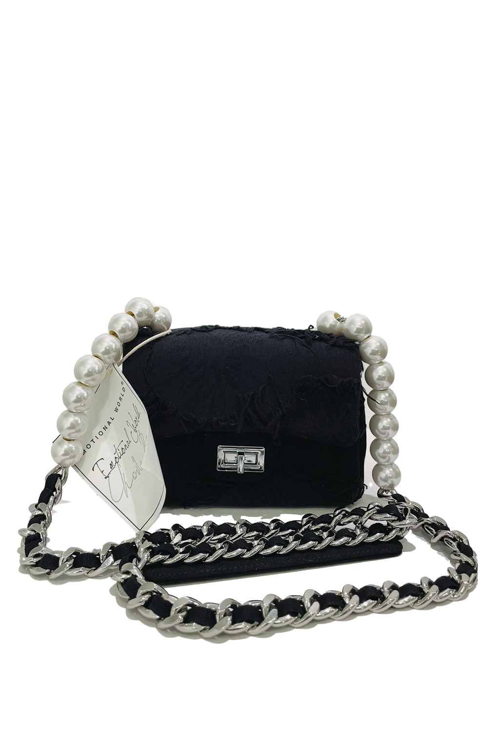 Emotional World Vintage Pearl Chain Bag Small Black Navy