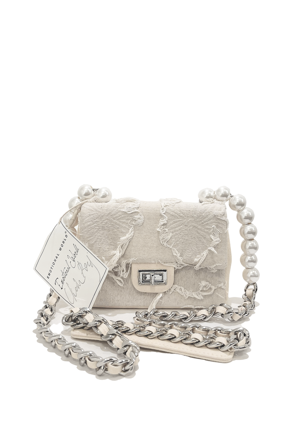 Emotional World Vintage Pearl Chain Bag Small Off White