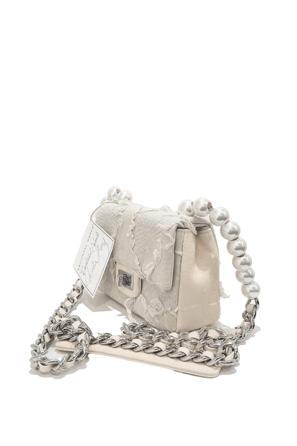 Emotional World Vintage Pearl Chain Bag Small Off White