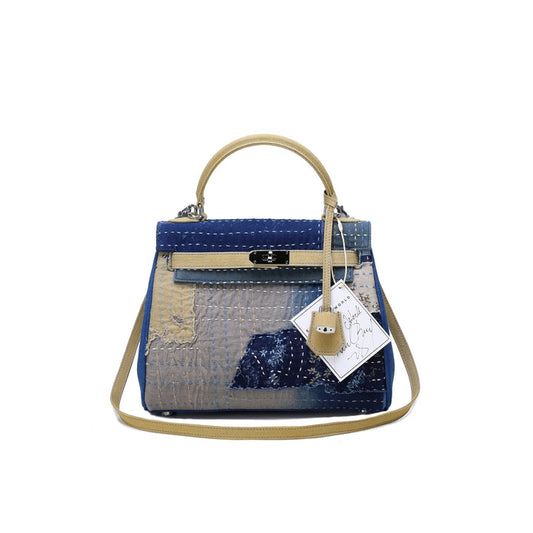 Emotional World Vintage Khaki Indigo Boro Shoulder Bag 28