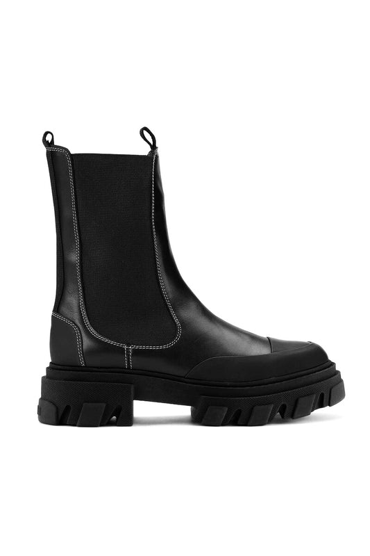 Ganni Exaggerated-sole Leather Chelsea Boots Black