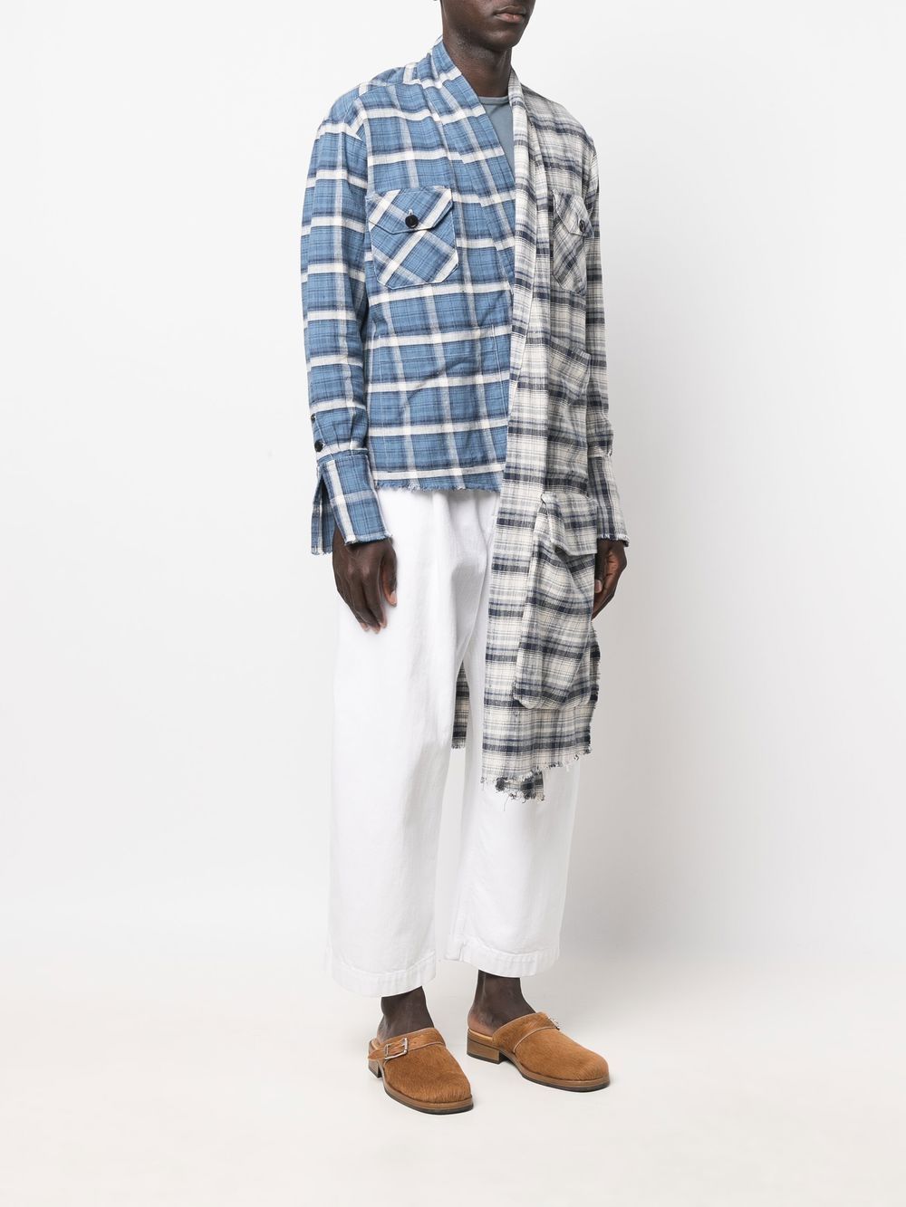 Greg Lauren Blue Plaid Split Shirt