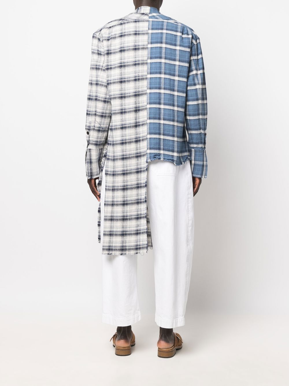 Greg Lauren Blue Plaid Split Shirt