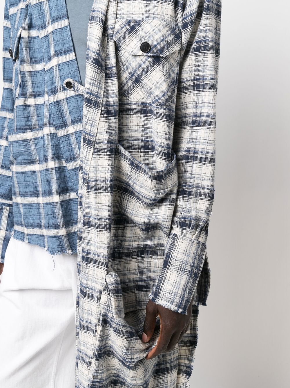 Greg Lauren Blue Plaid Split Shirt