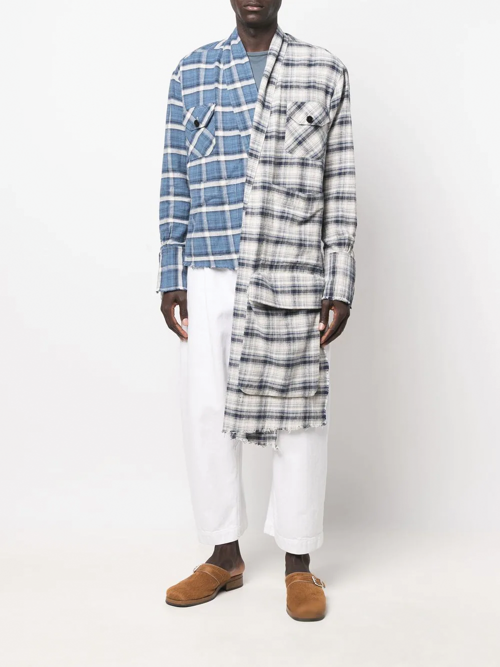 Greg Lauren Blue Plaid Split Shirt