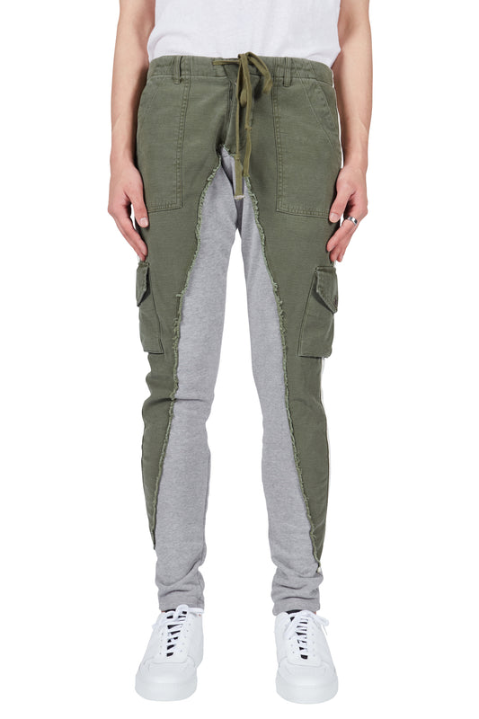 Greg Lauren 50/50 Long Slim Trousers Army/Grey